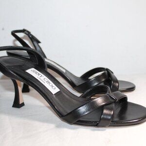NWOB Jimmy Choo Elsy 70mm Crisscross Black Leather Sandals 37
